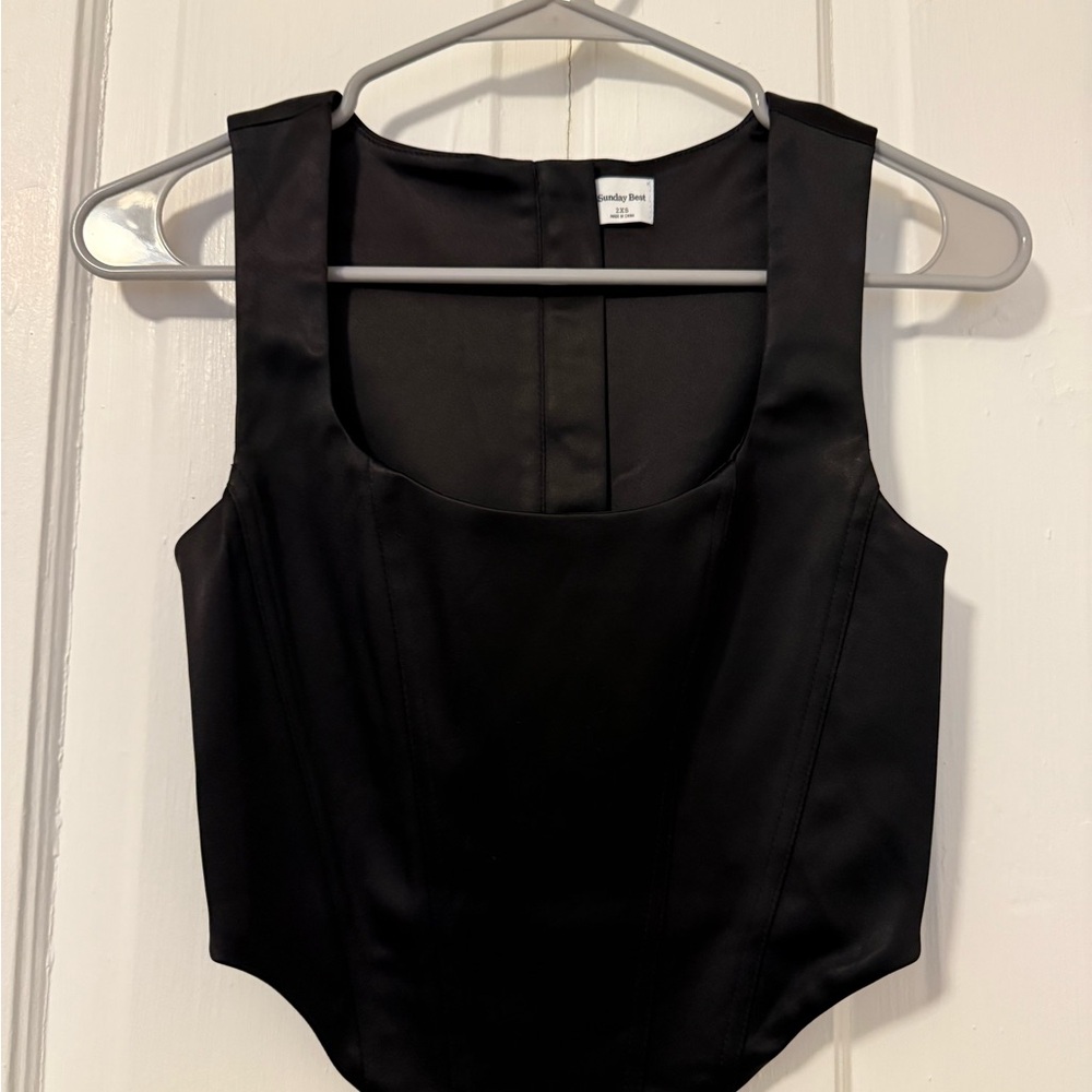 Sunday Best Black Square Neck Satin Crop Corset